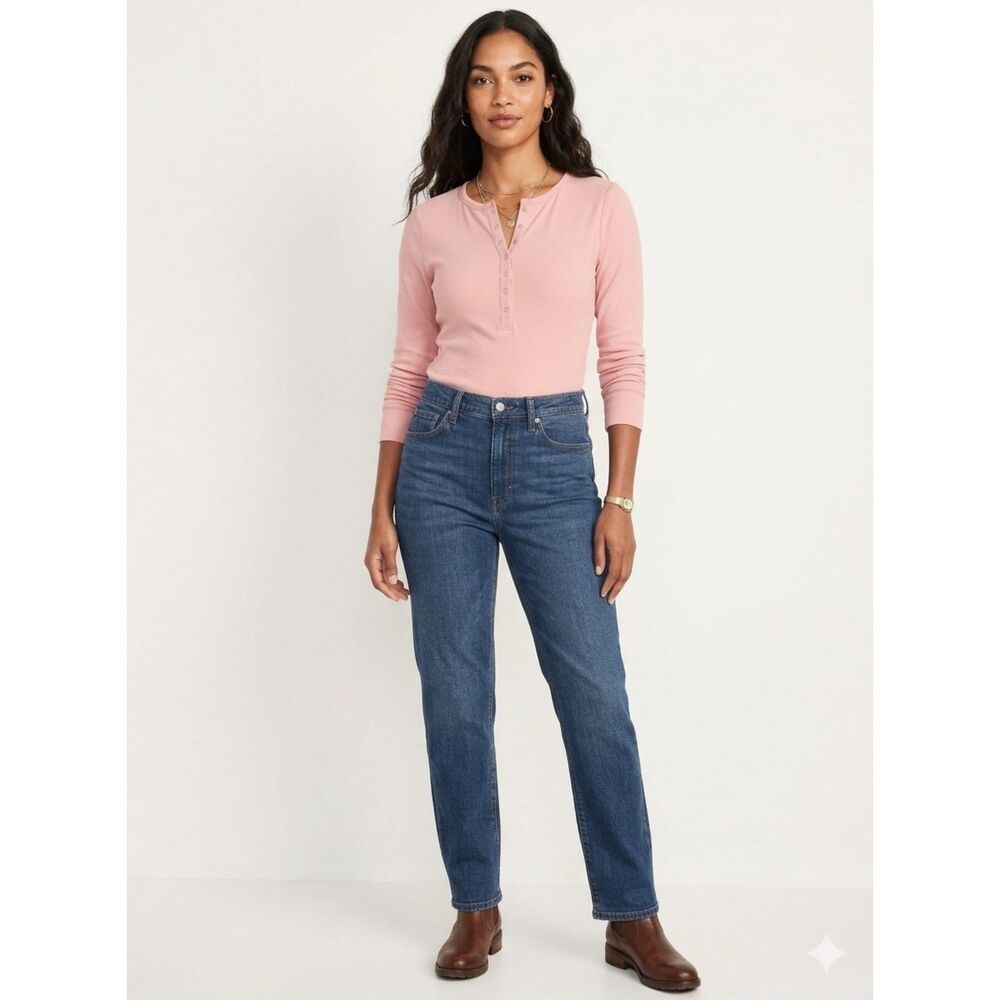 NWT Old Navy Pink Ribbed Long Sleeve Snap Henley Top L Tall